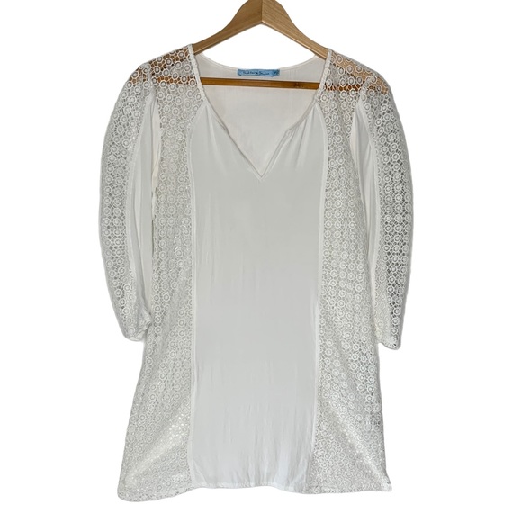 Solitaire Swim‎ Lace Solid Cover Up Top White S - Picture 4 of 10